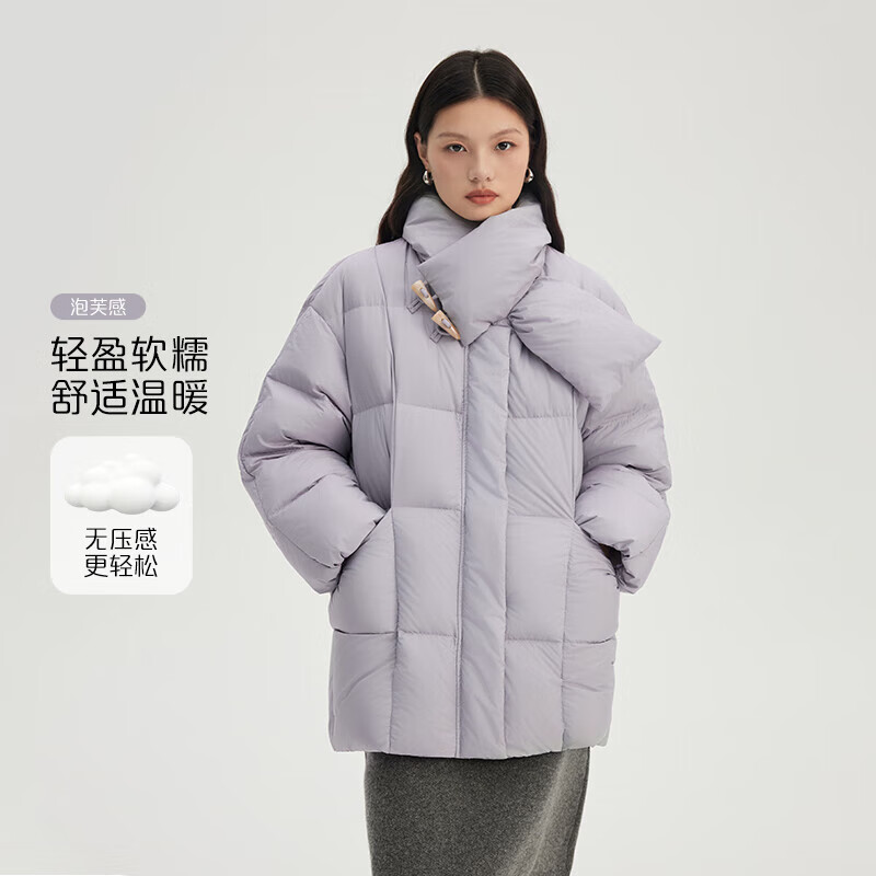 Ai Lai Down Jacket Women's Fashion Scarf Horn Button Mid-Length Windproof Warm Winter New Year Jacket Carbon Black S