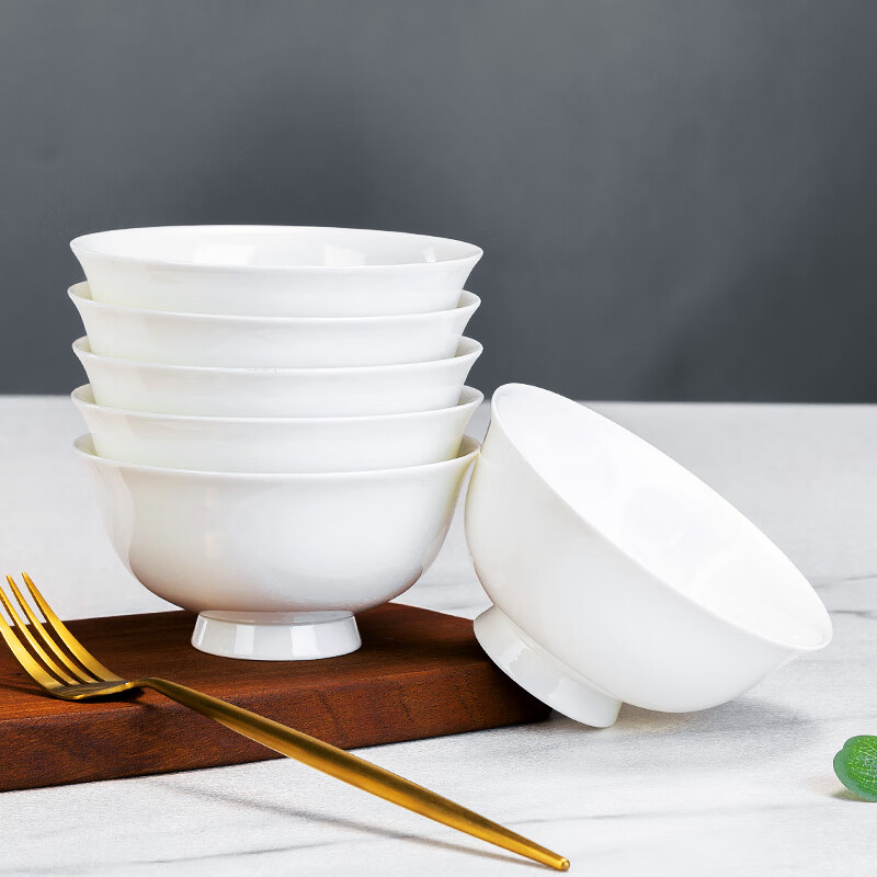 Pure white bone china bowls, plates and tableware set, ceramic bowl set, underglaze colored bowls and dishes, household tableware set, housewarming, pure white 10-person food gift box, 58 pieces