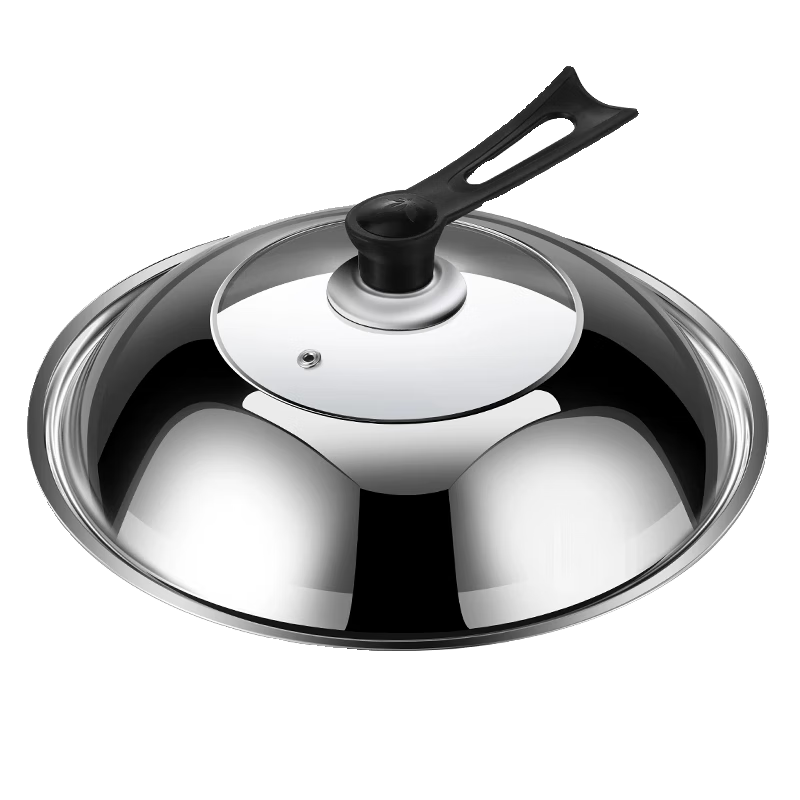 Food-grade stainless steel pot lid, household cooking pot lid, wok lid, universal steel lid, tempered visual lid, glass lid, 34cm vertical handle (suitable for inner diameter 32-33)