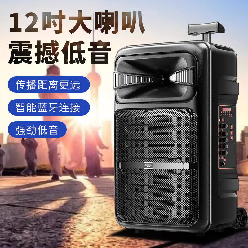 Newman B12 square dance audio 12-inch outdoor karaoke subwoofer Bluetooth audio portable mobile stage trolley speaker amplifier high-power subwoofer A12 60W high-end version + dual microphones