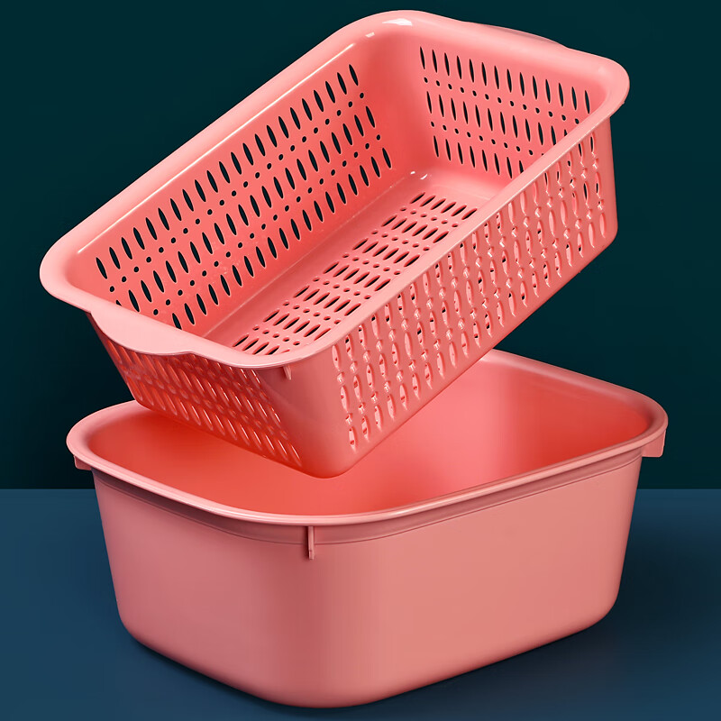 Detif rectangular plastic oversized sink drain basket two-piece set household large thickened square basin kitchen fruit basket small drain basket golden milk coffee