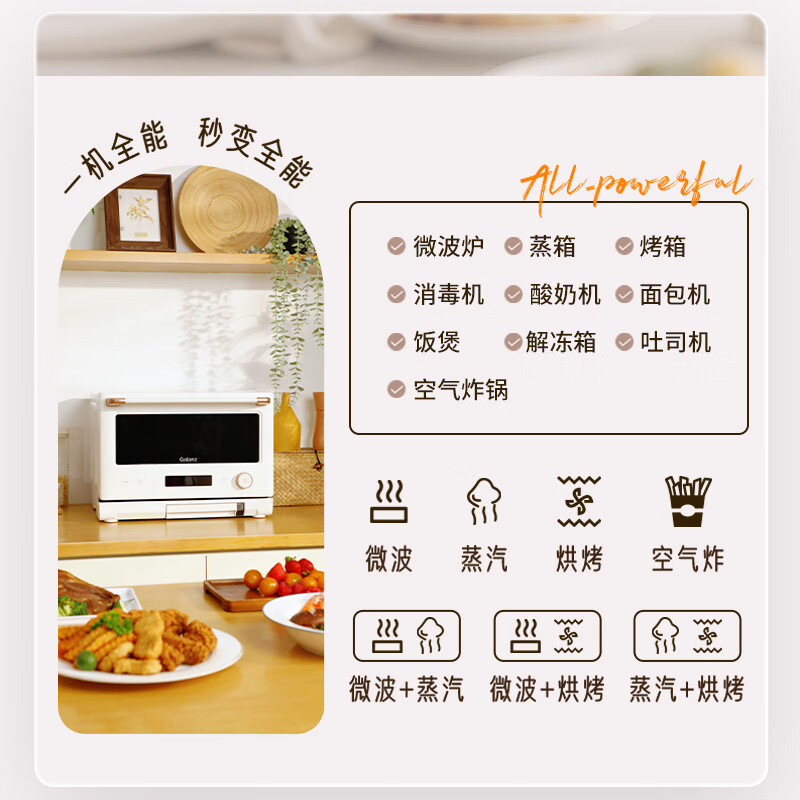 Galanz micro-steamed, grilled and fried four-in-one 20L microwave oven first-class energy efficiency household oven micro-steamed and grilled three-in-one RW (W0) white treasure box series