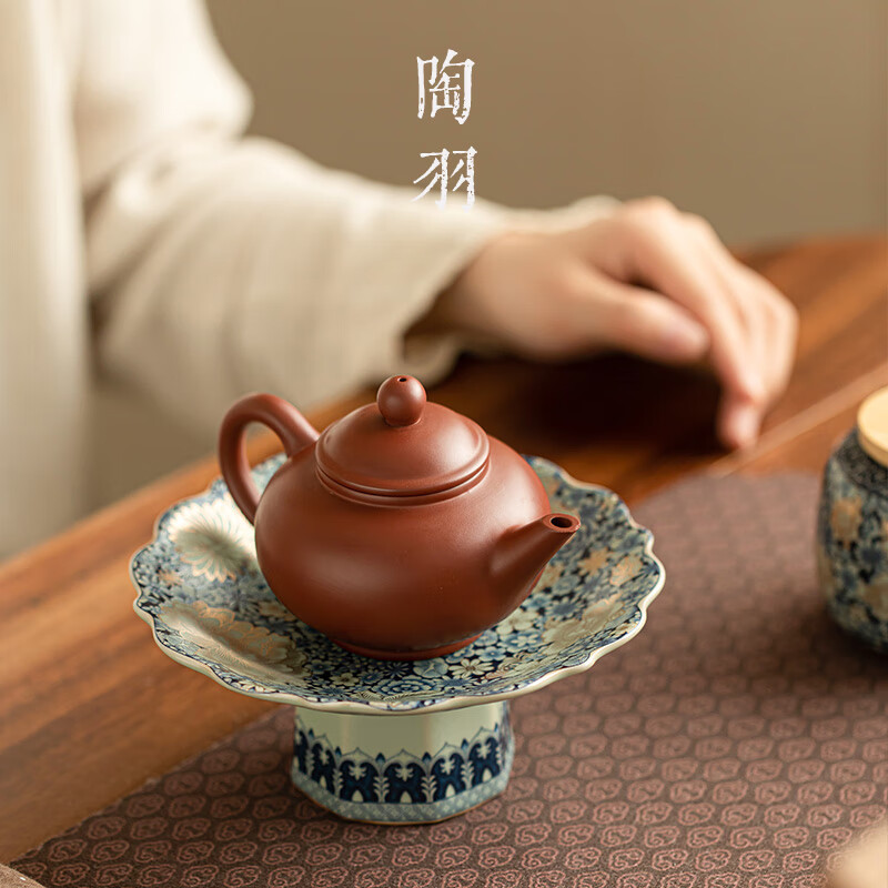 Tao Yu Ru Kiln Flower Tea Dessert Plate Fruit Plate Tall Plate Dessert Fruit Chinese Style Tall Plate for Buddha Pastries Ceramic Small Plate Imitation Song Ru Kiln Flower 143 Fruit Plate