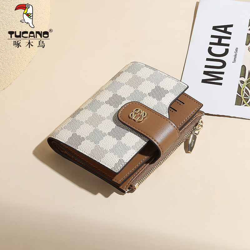 Woodpecker (TUCANO) wallet 2026 new color matching high-end card bag multi-card slot wallet women's coin purse New Year's birthday gift light apricot