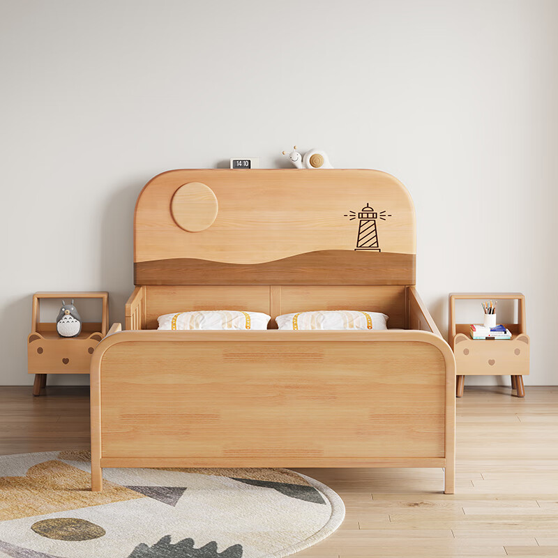 Door-to-door solid wood children's bed with guardrails solid wood children's bed with guardrails 1.2 meters for boys and girls solid wood color 1.5 meters 1.35 all solid wood double side guardrail bed + 16cm soft 1200*2000