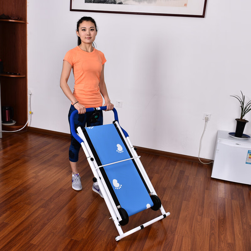 Sudu Treadmill Home Model Small Indoor Foldable Home Mechanical Walking Machine Mini Exercise Fitness Equipment Double Wheel Blue Footless Model