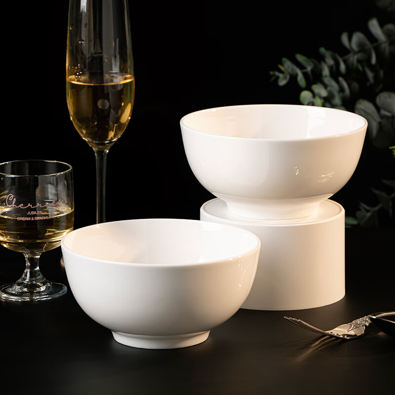 Haoya high temperature underglaze color Jingdezhen tableware home 6-inch noodle bowl ceramic bowl rice bowl soup bowl 2 pieces pure white