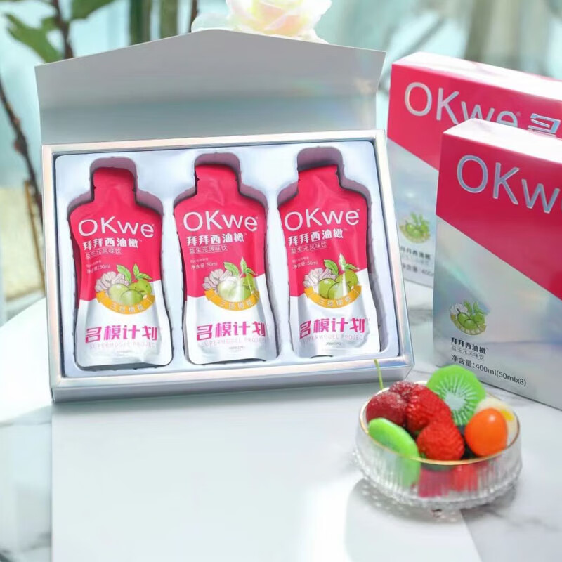 Luxurious soso fruity jelly OKWE Supermodel Plan Bye Bye Drink Western Olive Prebiotic Flavored Fruit Drink OKWE Supermodel Plan Bye Bye Drink 8 bags*10 boxes