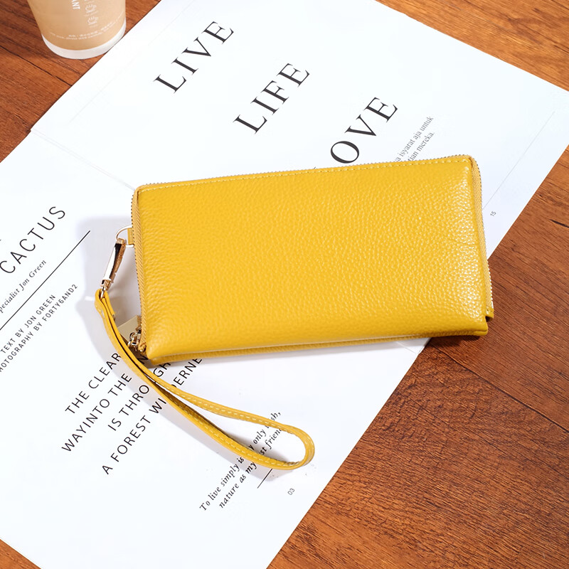 Sephoron soft cowhide long hand wallet for women, versatile 2026 new yellow lucky cowhide double-layer small handbag for mobile phone, purple - first layer cowhide (double main bag)