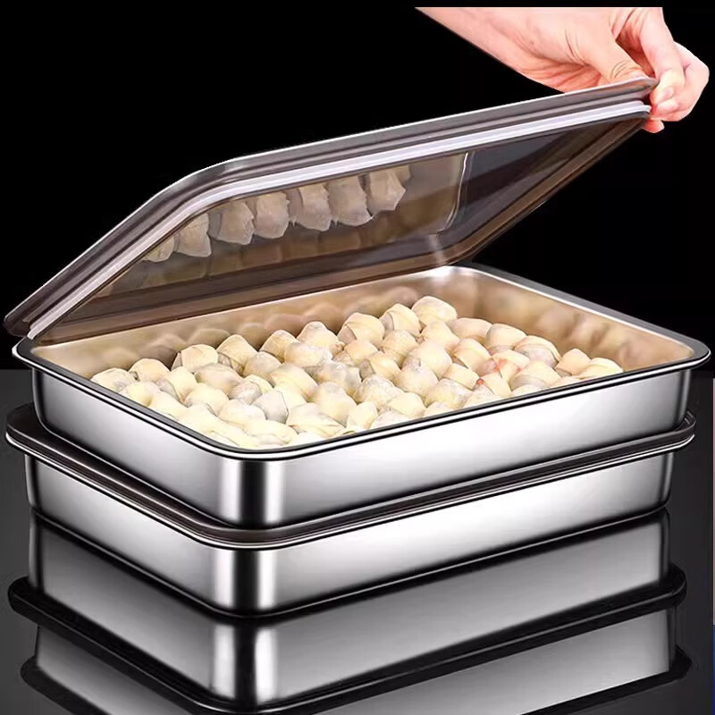 Shantou Lincun German stainless steel food-grade dumpling storage box for refrigerator multi-layer wonton dumpling holder tray frozen and fresh-keeping 1 pack 316 grade stainless steel 32 * 23 * 5.5cm