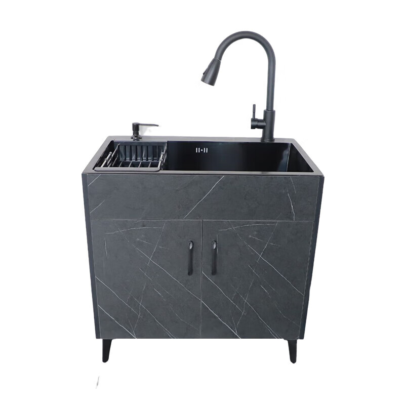 Aoyanlai kitchen sink integrated cabinet stainless steel sink household single and double sink floor-standing simple integrated cabinet with pure white 50*40cm black diamond single sink/no faucet