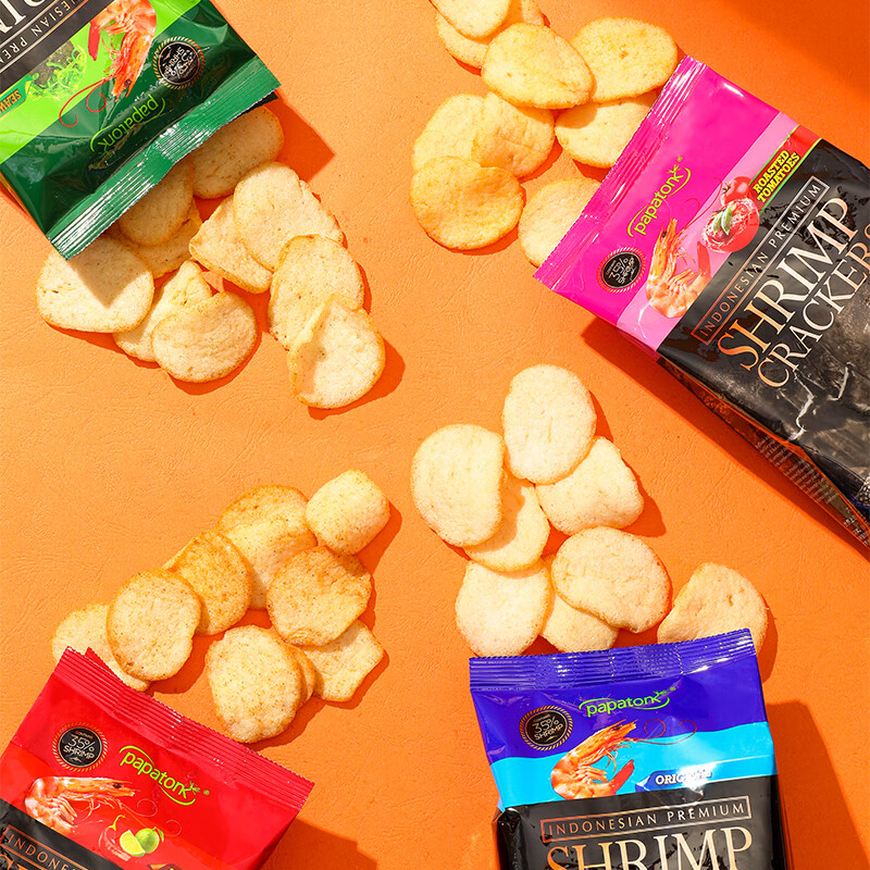 Papatonk imported shrimp crackers from Indonesia, original flavor 170g (85g*2 bags), puffed potato chips, casual snacks for Internet celebrity dramas
