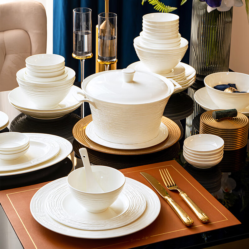 Hanming Jingdezhen underglaze color bowls, plates and tableware complete set bone china simple dishes and chopsticks set home high-end housewarming gift high temperature underglaze color | brocade box | 70-piece set