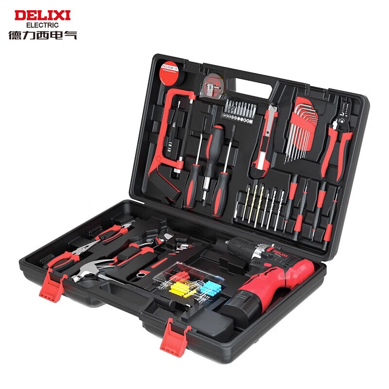 Delixi Electric Household Lithium Electric Drill Tool Set Hardware Electrician Woodworking Special Repair Multifunctional Toolbox