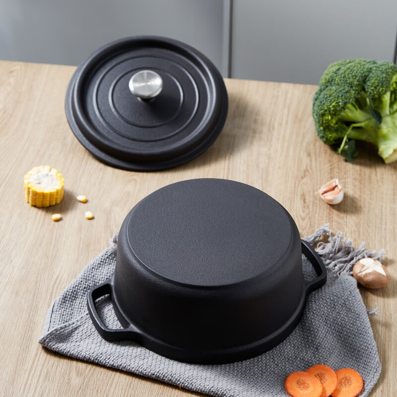 Telssida thickened enamel pot cast iron soup pot household stew pot double-eared enamel soup pot stew pot matte black 24cm