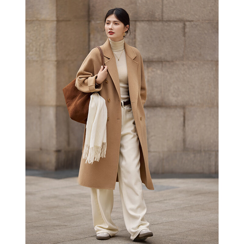 Shangjing Wool Coat Women's 25th Winter New Women's Clothing Mid-Length Lace-Up Slimming Simple Light Luxurious Double-sided Wool Coat Women