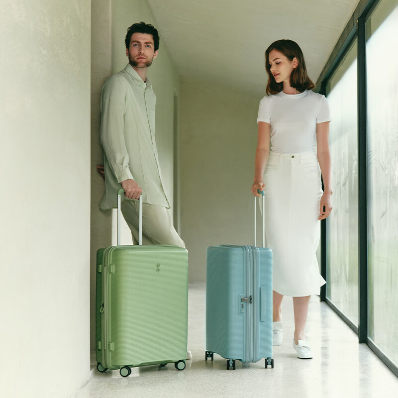 Echolac scratch-resistant trolley case, caster suitcase, fashionable boarding case, suitcase with expansion layer, password PW005, avocado green, 20 inches, with expansion layer