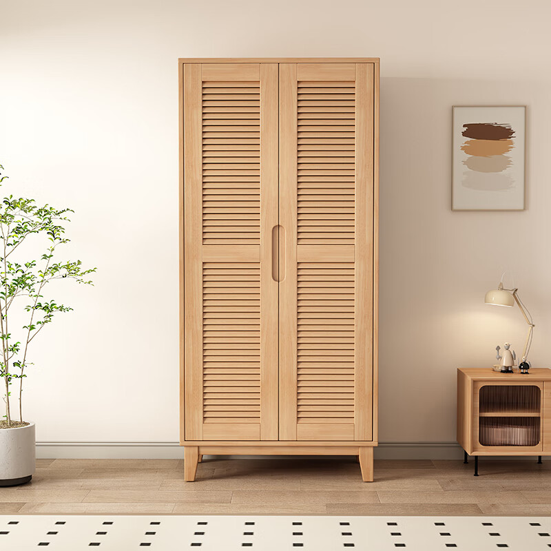 Siguyuan Nordic all solid wood wardrobe hundred-page grille can add top cabinets home bedroom simple two or three doors with drawer storage wardrobe walnut color all solid wood four door wardrobe delivery to home package installation