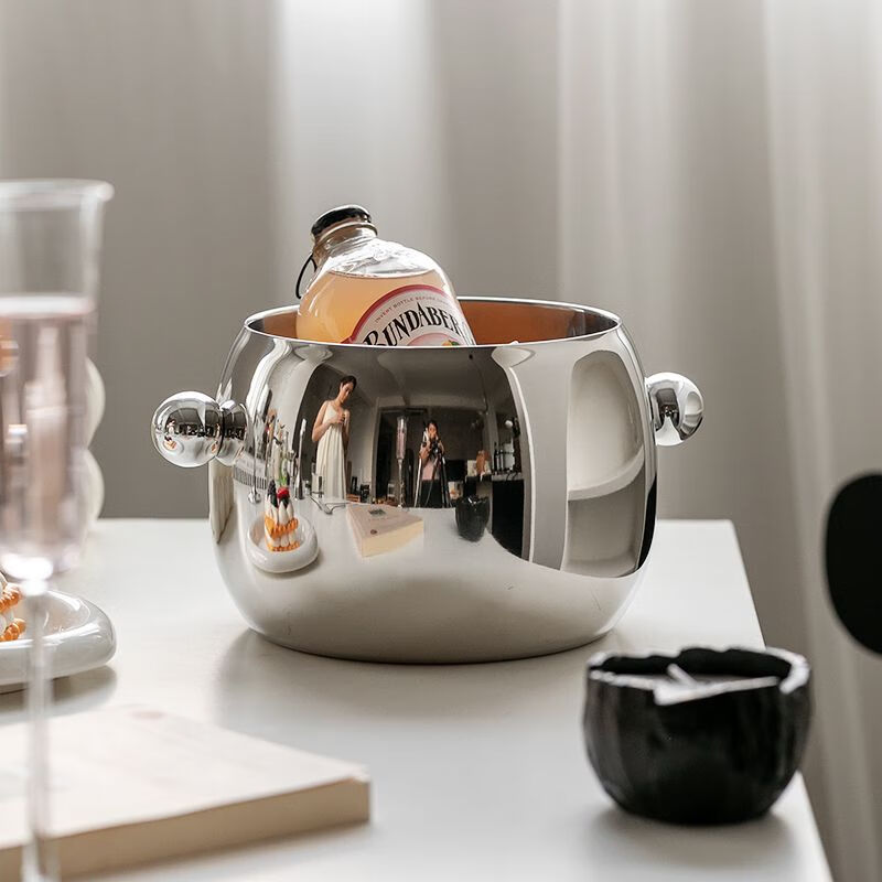 304 ice bucket stainless steel double-layer ice bucket bar KTV champagne bucket ice storage bucket beverage ice bucket 1.8L