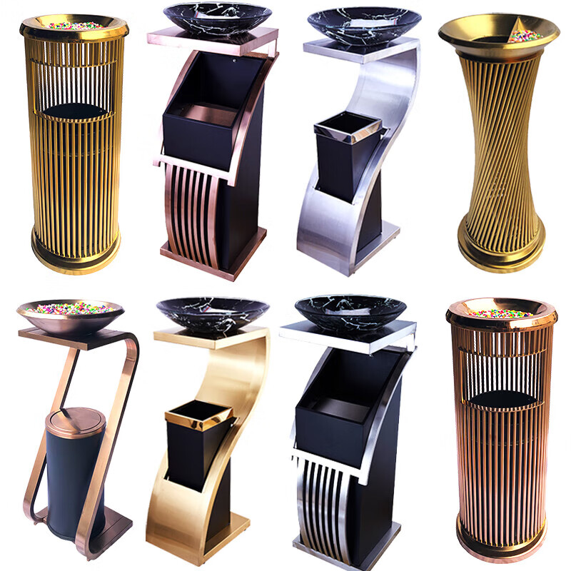 Hotel trash can lobby vertical stainless steel with ashtray shopping mall hotel KTV corridor elevator entrance square tube rose gold with double-layer steel basin thickened version
