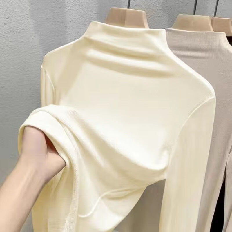 Isenini half turtleneck bottoming shirt for women 2025 autumn and winter new style velvet thickened warm inner top long-sleeved T-shirt velvet black XL recommended 110-120 catties