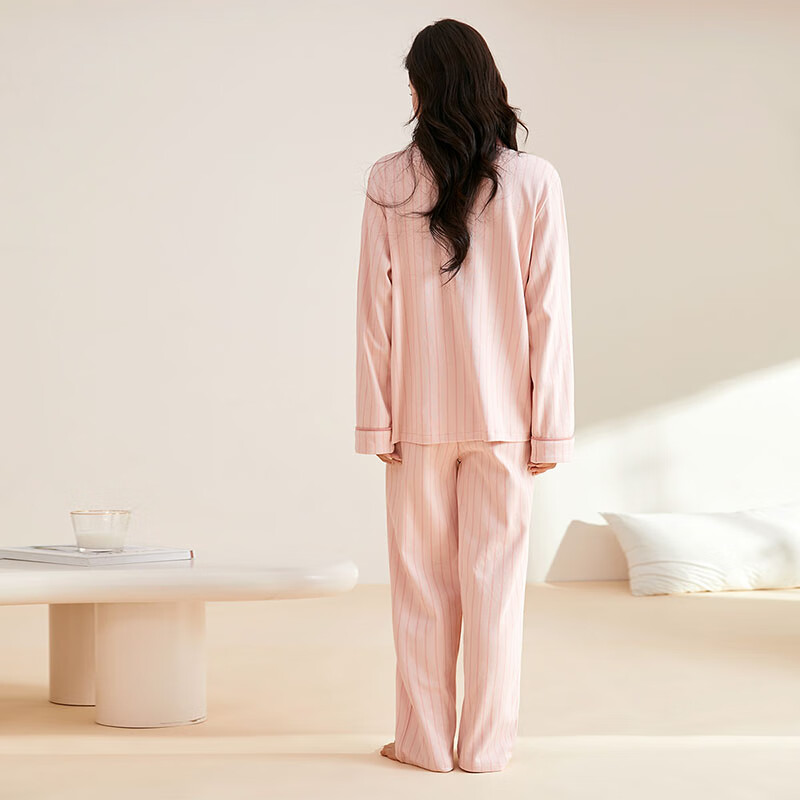Fenton Ke'an pajamas women's pure cotton striped cardigan lapel women's home wear suit soft cotton cotton