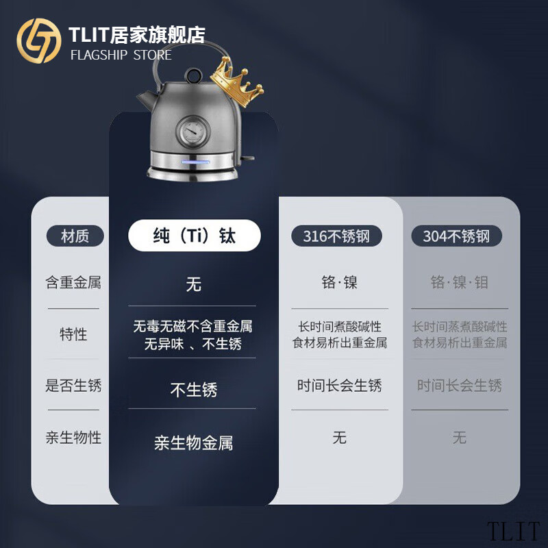 TLIT Germany imported quality pure titanium high-end electric kettle for home dormitory temperature display large capacity insulation office B27 pure titanium steaming tea kettle with pure titanium steaming tea stand 0ml