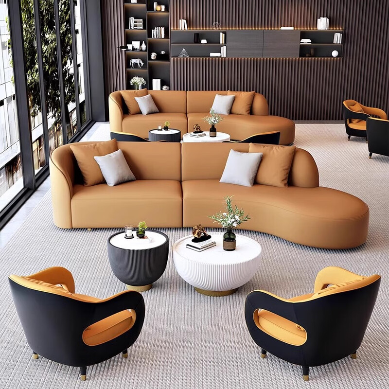 Zhenhang Hotel Lobby Negotiation Tables and Chairs Sales Office Company Office Business Reception Club Exhibition Hall Rest Area Sofa Combination 2.4 Sofa + Single 2 + Coffee Table (Color Remarks)