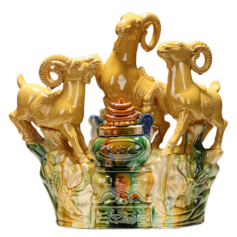 Pu Lian Sanyang Kaitai ornaments Tang Sancai ceramic sheep living room TV cabinet handicrafts sheep and sheep ornaments Small Sanyang Kaitai flower yellow pattern Main picture two