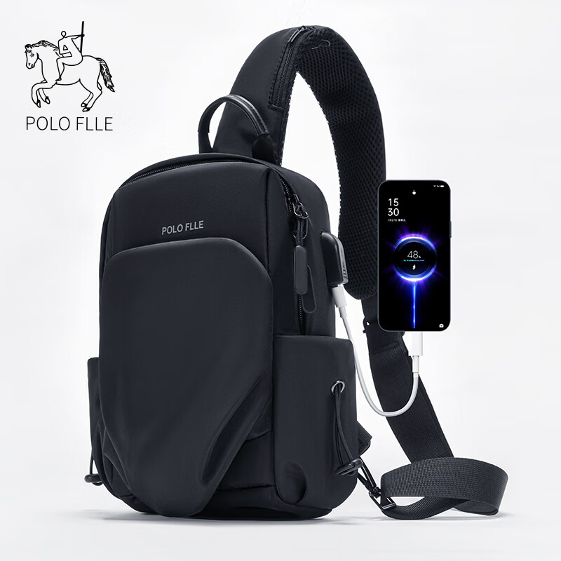 Cobia Paul shoulder crossbody bag men's chest bag multi-functional business casual men's bag large capacity outdoor sports small backpack travel black