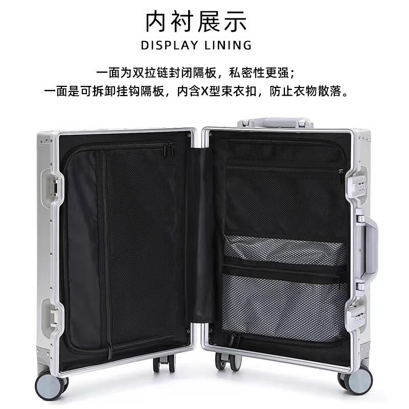 Lee business all-aluminum magnesium alloy suitcase for men and women, high-end business trip boarding trolley case, aluminum frame password box, travel case, black 29 inches