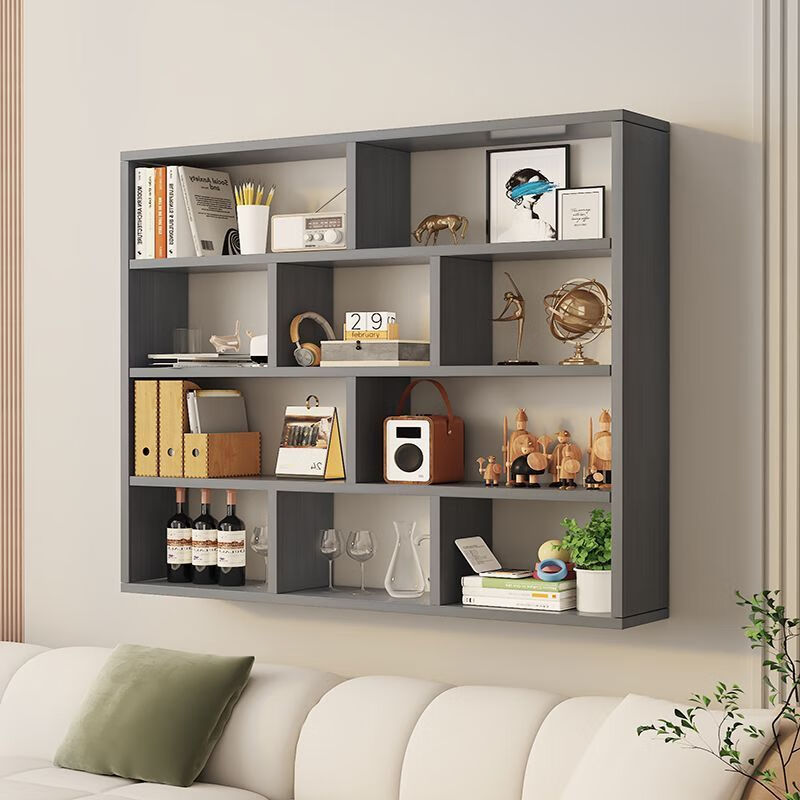 Yisijia simple modern solid wood wine cabinet wall-mounted bookshelf storage rack wine rack restaurant wall cabinet living room bedroom study wall cabinet teak color solid board thickened second floor length 120 height 70 depth 20