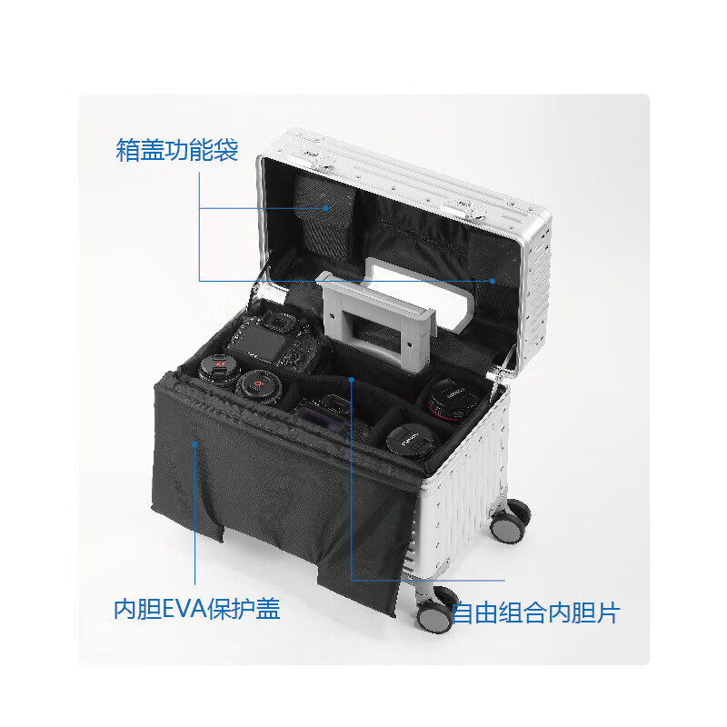 DK All Aluminum Magnesium Alloy Captain Case Business Travel Trolley Case Top Flip Camera Case Metal Photography Small Boarding Case All Aluminum Matte Noble Black Rounded Corners (With Liner) 20 Inch