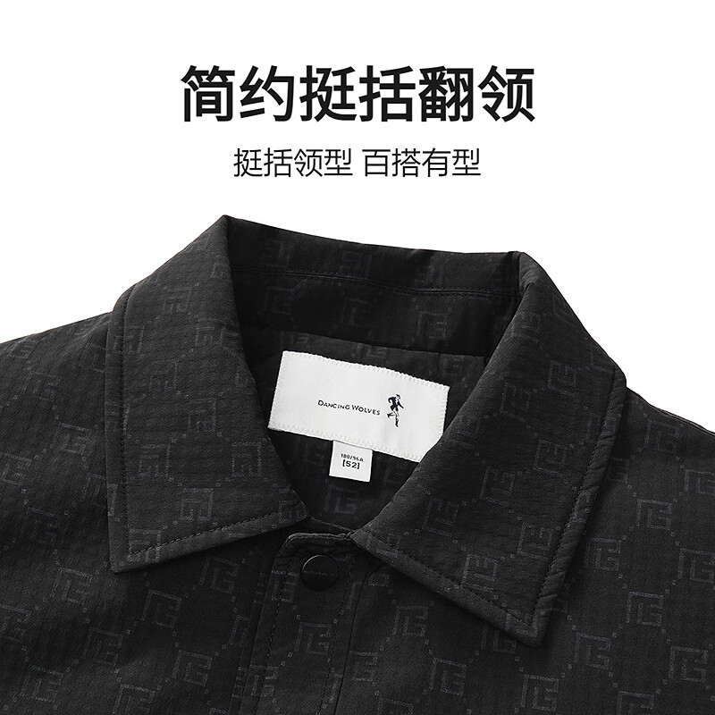 Dances with Wolves, quilted lining, classic old flower all over print, easy care, crisp and versatile jacket for men, 001 black 2XL