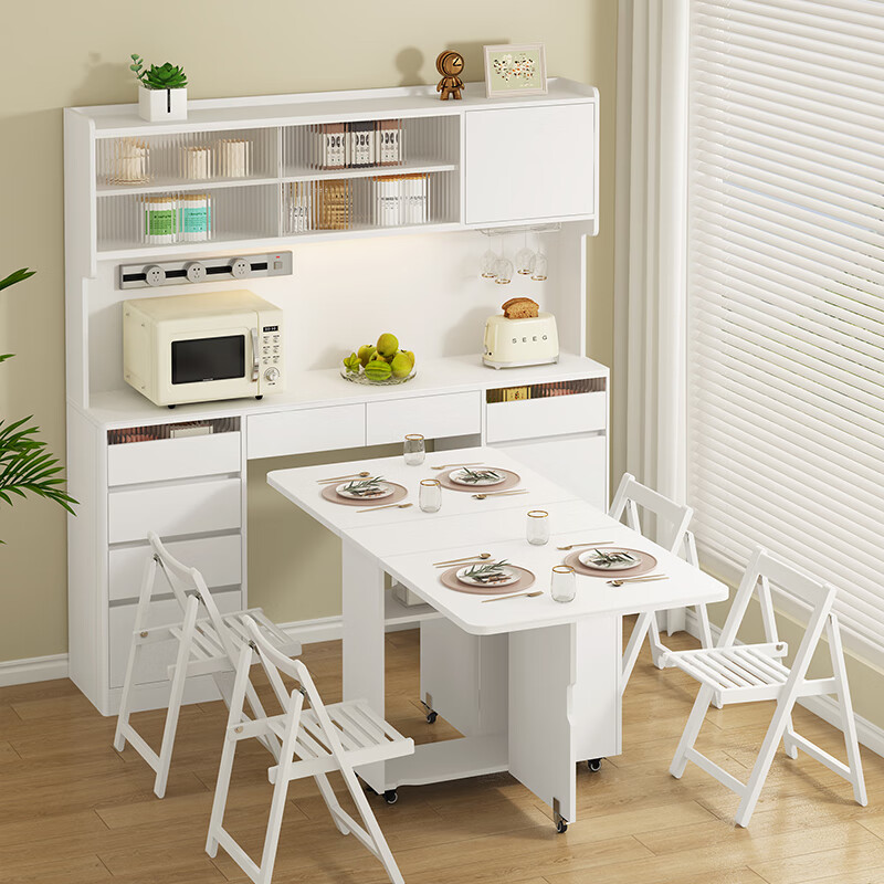 Xuepeng cream style slate sideboard folding dining table integrated wall kitchen high cabinet living room storage storage cabinet style 19 1800*400*1900 (with light)