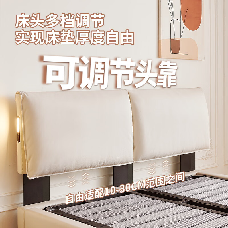 Dongxiong ultra-thin bedside side-opening storage three-drawer bed small apartment space-saving box with flush elephant ear leather bed first layer cowhide bed/full solid wood beech wood rib frame 1500mm*2000mm box side-opening three drawers