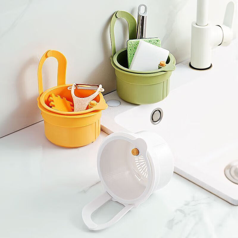 MIEHONE hangable sink drain basket faucet storage filter rack kitchen separation food residue filter basket universal kitchen green #thick material hanging frame +