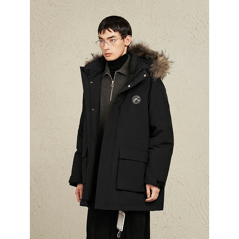 GXG Men's Three-Proof/Heat Storage Parker Down Jacket Men's Jacket 24 Winter New Product Black 175/L