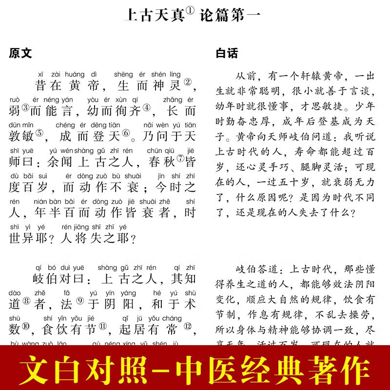 Huangdi Neijing (two volumes) Lingshu Suwen's original complete works, phonetic version, original annotations, vernacular translation, medicine and food originating from the same sources, health care and medical classics, basics of the four famous works of traditional Chinese medicine