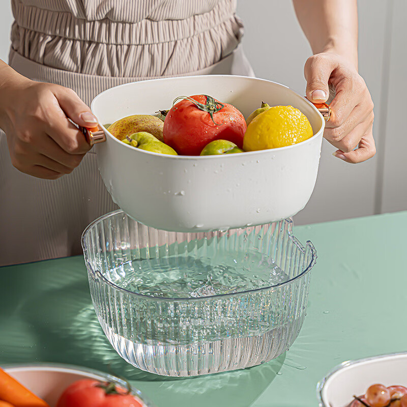 Dimple double-layer vegetable basket drain basket hollow basin fruit basin household fruit basket creative plastic kitchen vegetable basin