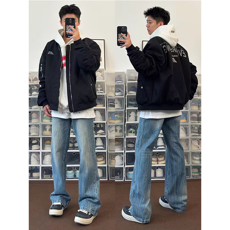 Digada American-style national fashion flight jacket men's autumn and winter baseball uniform jacket men's casual versatile high street jacket men JFFS-1074 green L Height 165-175CM, weight 105-120 catties