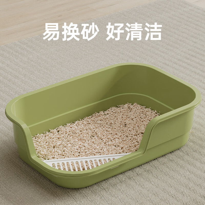 Fu Jian kitten litter box anti-splash cat toilet kitten supplies cat poop shovel small litter box novice set kitten litter box green