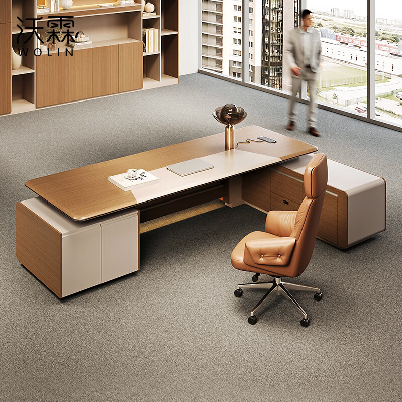 Wolin E0 desk light luxury boss desk modern boss desk president desk boss desk office desk and chair combination 2.4 meters president desk-long side cabinet