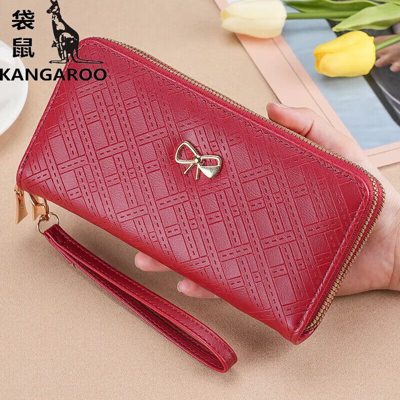 Kangaroo (KANGAROO) Women's Wallet Clutch Women's Long Simple Mobile Phone Bag Multifunctional Large Capacity Fashion Wallet Wallet Red