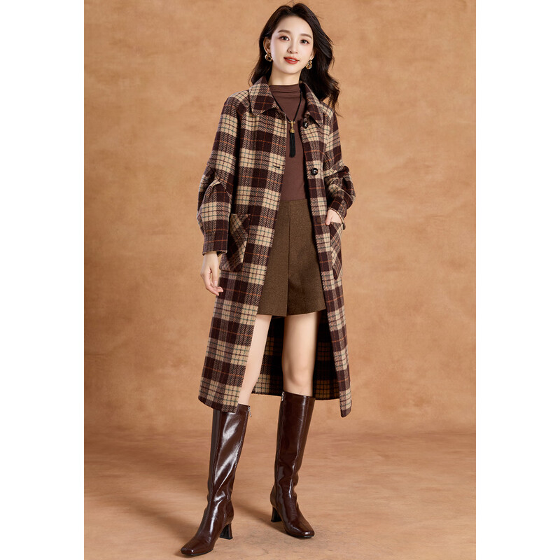 Kebel high-end retro plaid atmosphere coat women's 2025 new autumn and winter temperament mid-length woolen coat L