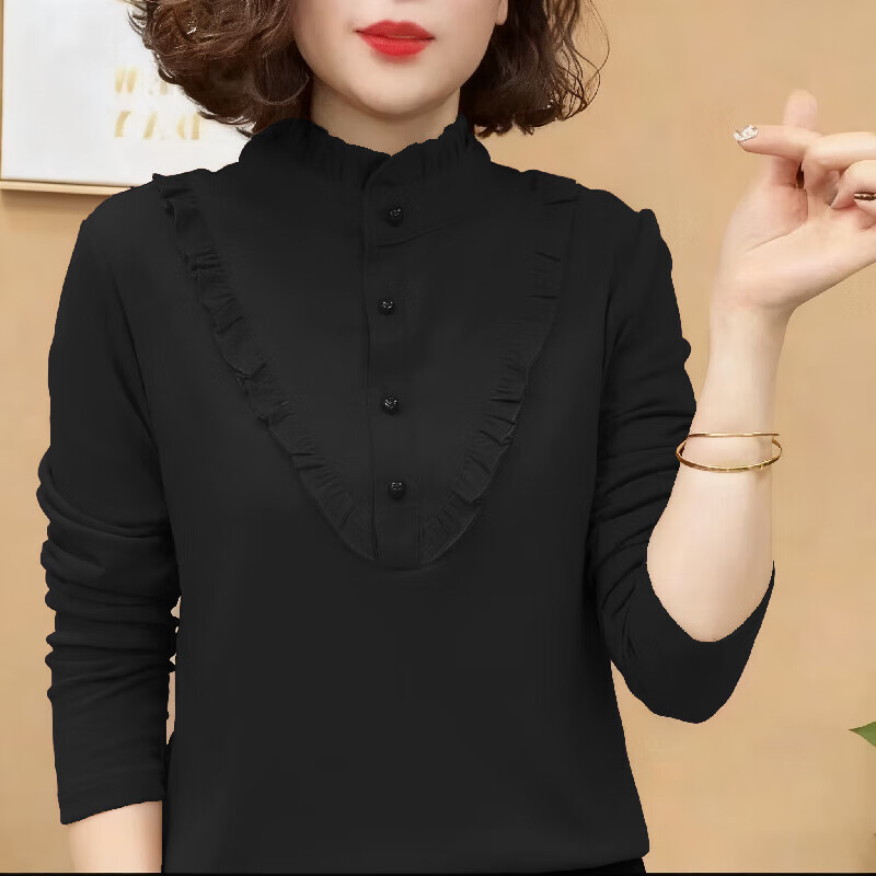 2025 German velvet fabric autumn and winter half turtleneck middle-aged mother high-end bottoming shirt women's versatile small shirt German velvet top Angora red XL recommended 115-130 pounds