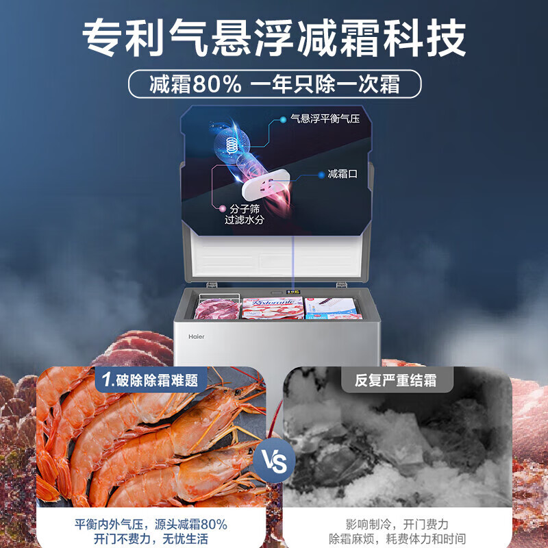 Haier freezer household 25-year-old new product 200/300 liters or more commercial large-capacity refrigeration and freezing dual-purpose horizontal freezer Freezer conversion frost reduction preservation quick freezing 200L |-30 deep freezing + frost reduction 80 + power outage protection
