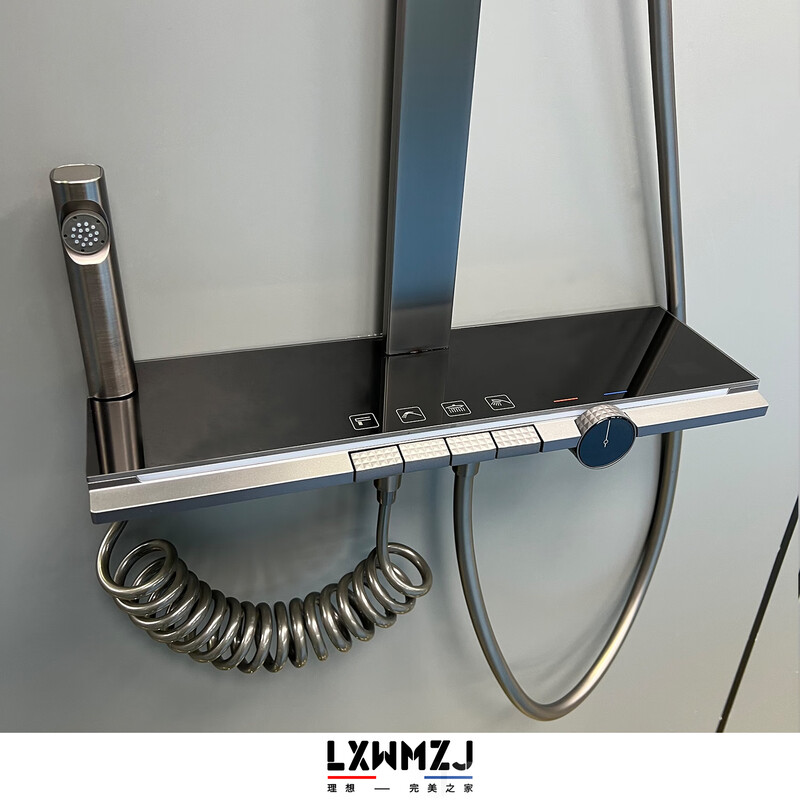 LXWMZJ brand/original gun gray large storage piano button design hot and cold temperature control shower head square tube gun gray hot and cold digital display