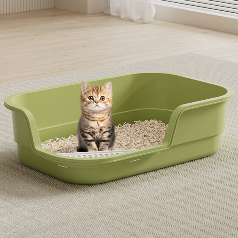 Fu Jian kitten litter box anti-splash cat toilet kitten supplies cat poop shovel small litter box novice set kitten litter box green