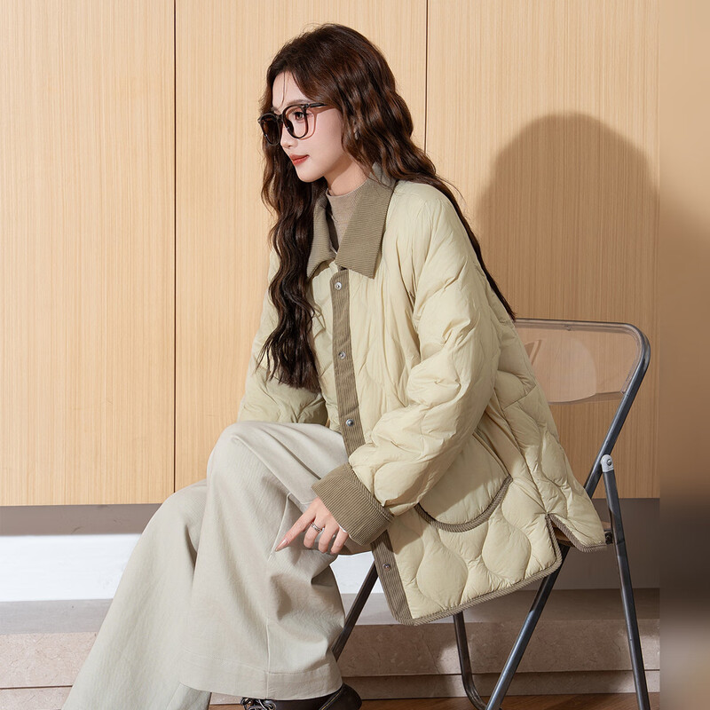 TonLion 2025 Winter Women's Light Down Jacket Spliced Small Fragrance Style Thin Diamond Shirt Collar Jacket